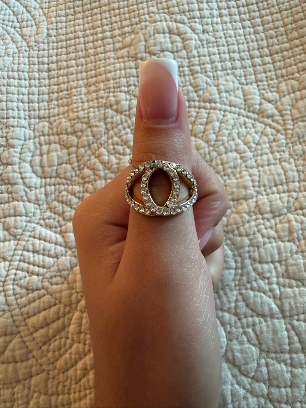 Rhinestone Double-Oval Statement Ring - Silver Crystal